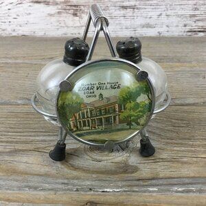 Zoar Village Ohio Salt N Pepper Shakers Clear Globe Glass With Holder